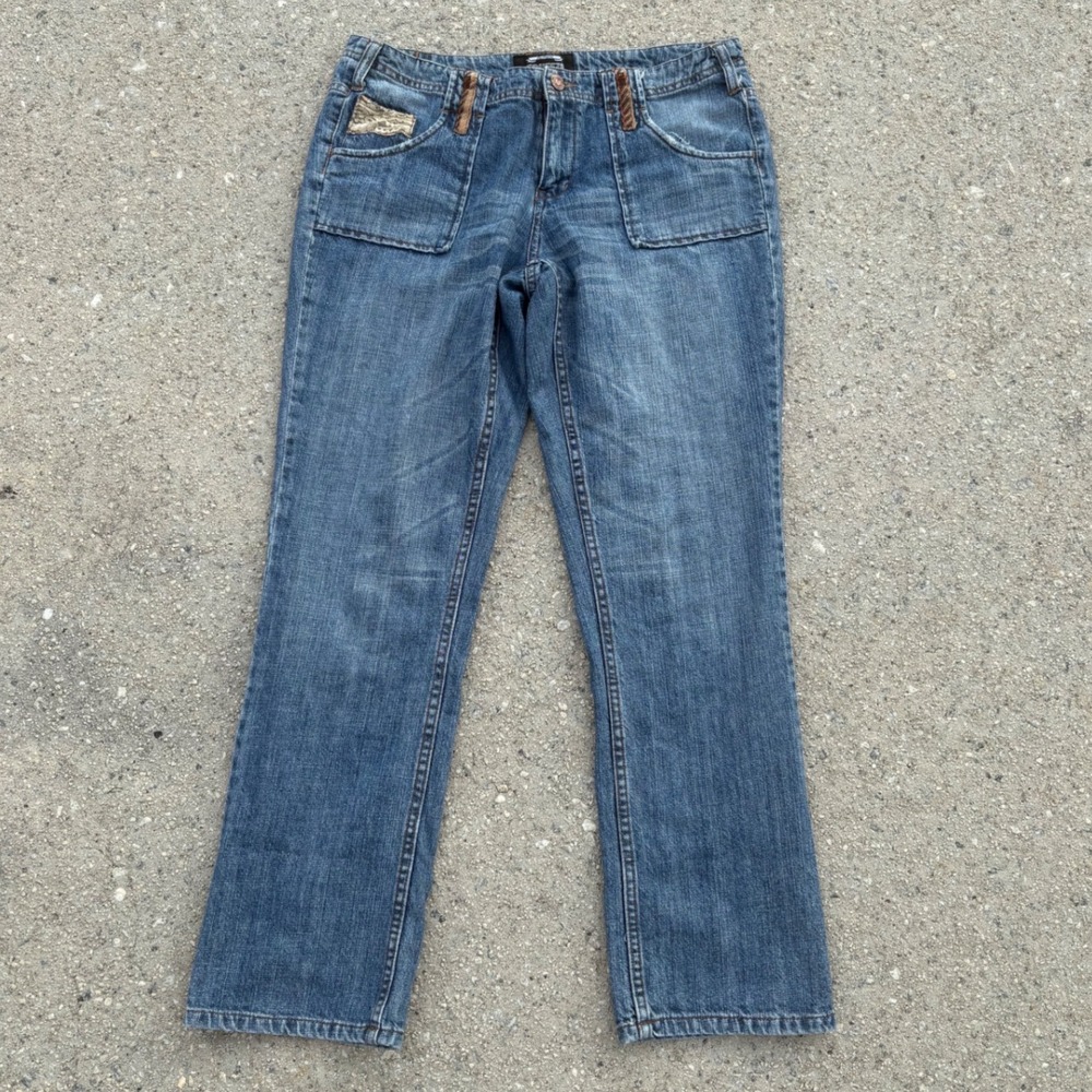 Squeeze Jeans Womens Patchwork Lace Detail Straight Leg Denim Y2K Boho 31x26